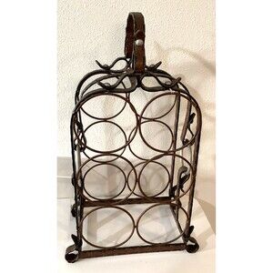 Mid-Century Modern Wine Rack French Wrought Iron 6 Bottle Capacity 1950s-1970s